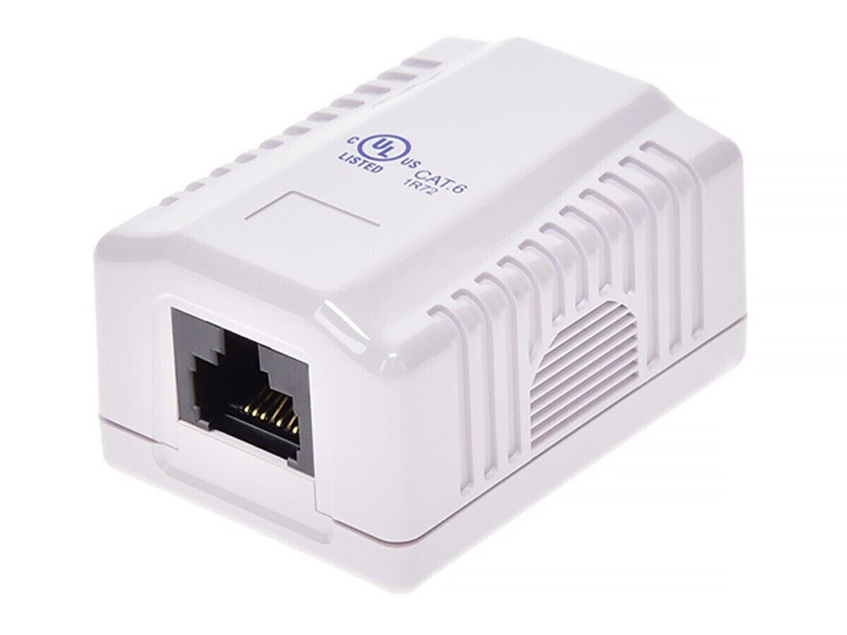 1-Port CAT6 RJ45 Keystone Jack Loaded Surface Mount Box SMB White - 1-100 Lot