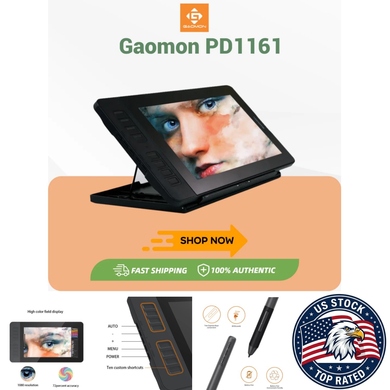 GAOMON PD1161 11.5" IPS Pen Tablet Monitor 8192 Pressure Levels, 1920x1080 USB