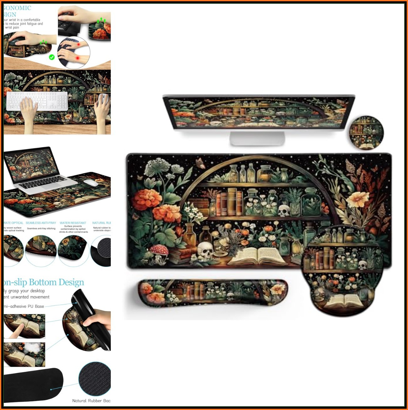 Goth Skull Mouse Pad Set XXL Extended Ergonomic Design for Gaming Office
