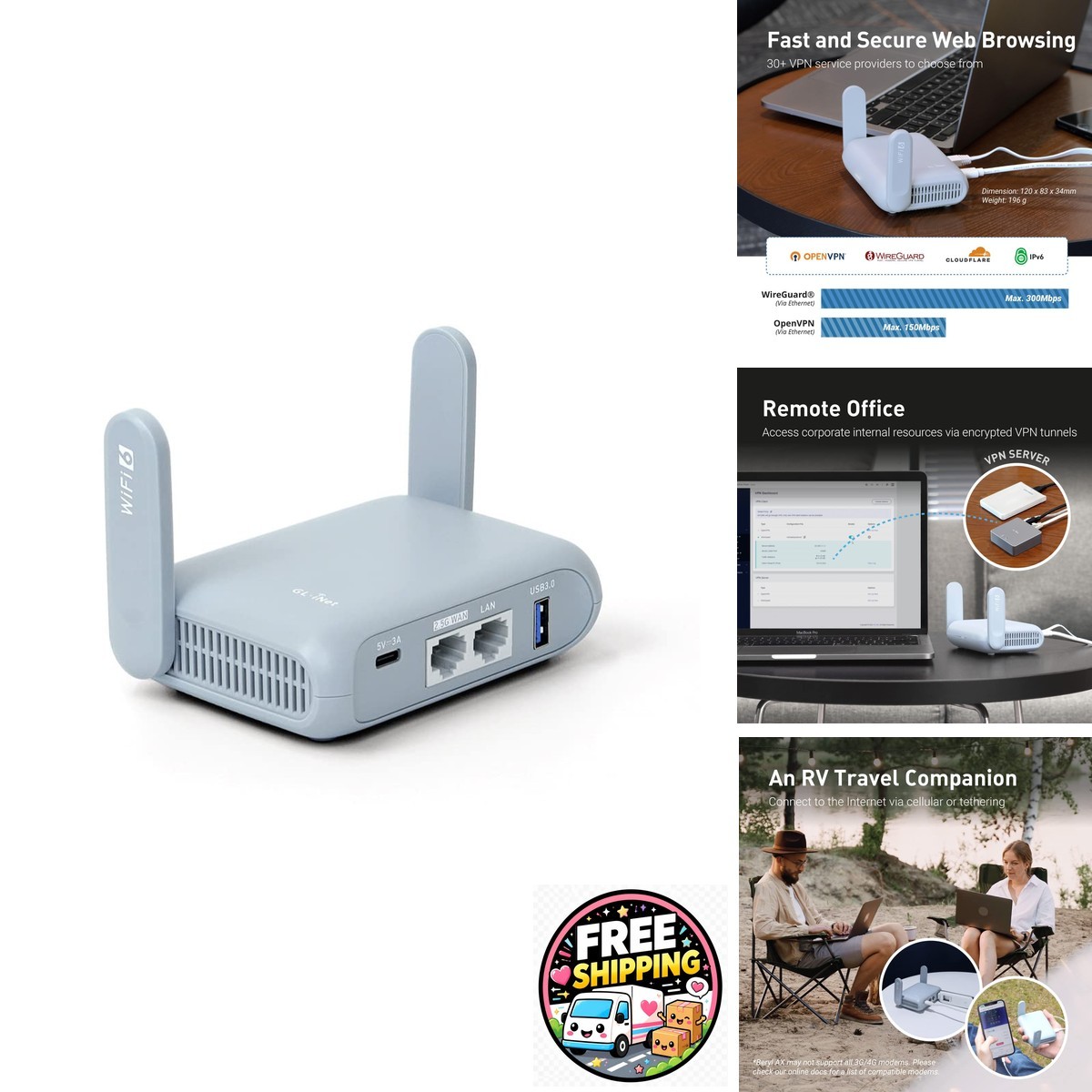 GL.iNet GL-MT3000 Beryl AX Wi-Fi 6 Travel Router 2.5G WAN VPN OpenWrt