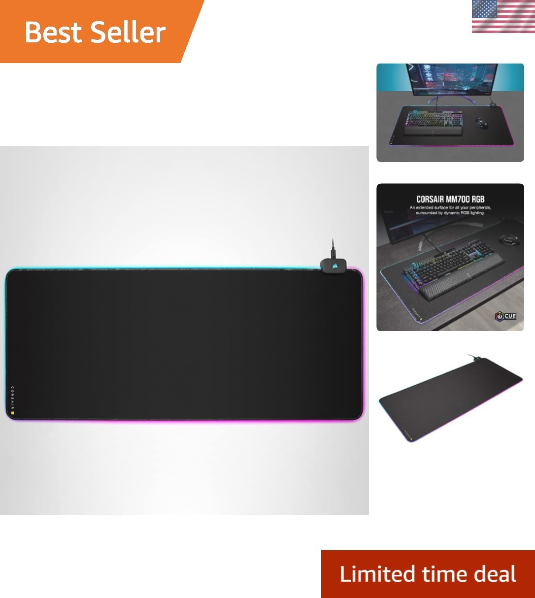 MM700 RGB Extended Cloth Gaming Mouse Pad - 36.6" x 15.8" - 360° RGB Lighting...