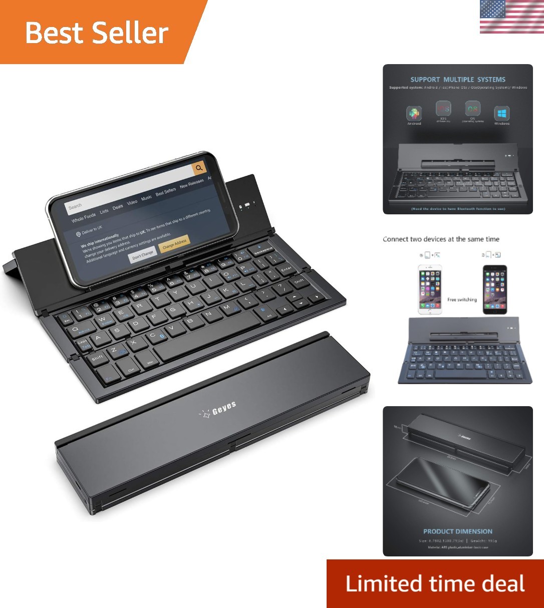 Portable Bluetooth Keyboard with Dual-Pairing and Kickstand - Perfect for Travel