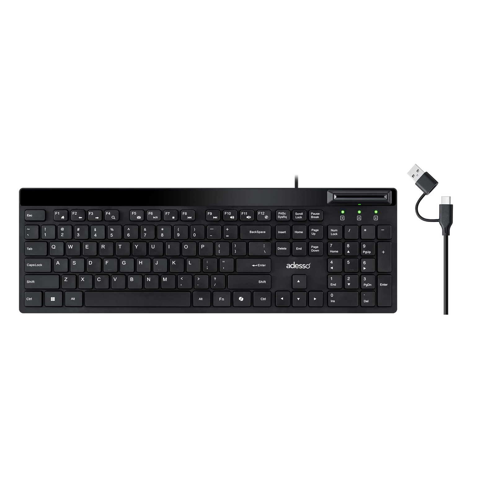 Adesso AKB140SB Desktop Keyboard with Built In Smart Card Reader