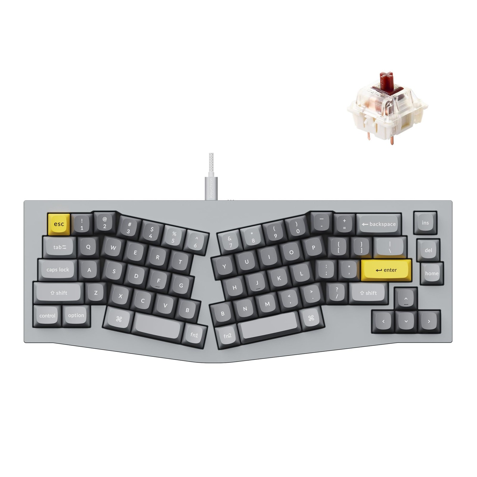 Keychron Q8 Wired Custom Mechanical Keyboard, 65% Alice Layout QMK/VIA Progra...