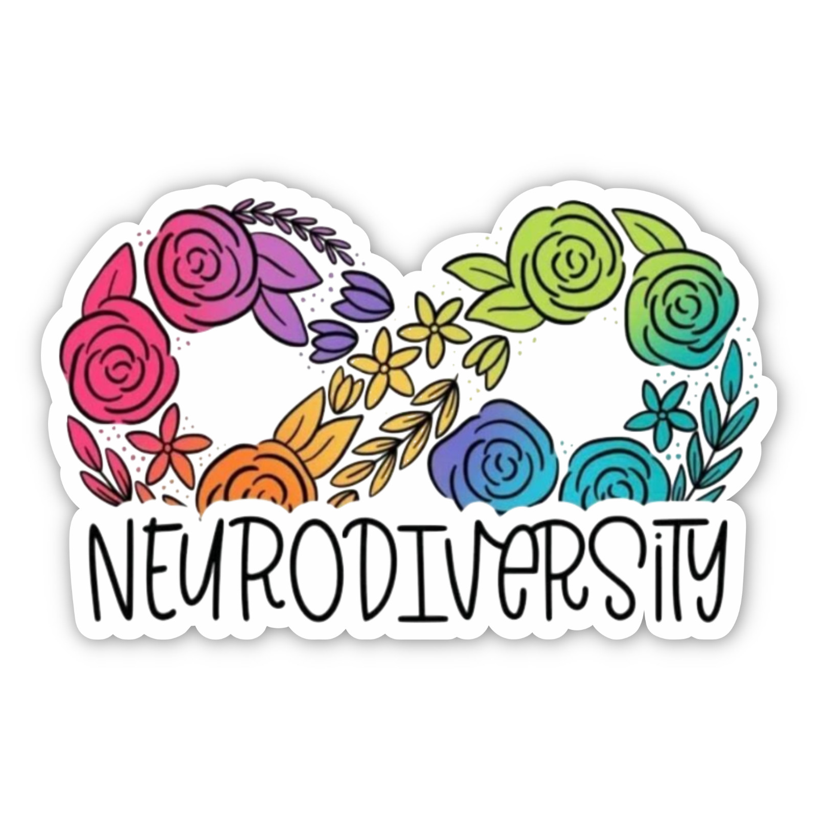 Neurodiversity Sticker, Infinity Floral Rainbow Decal for Laptops & Indoor Use