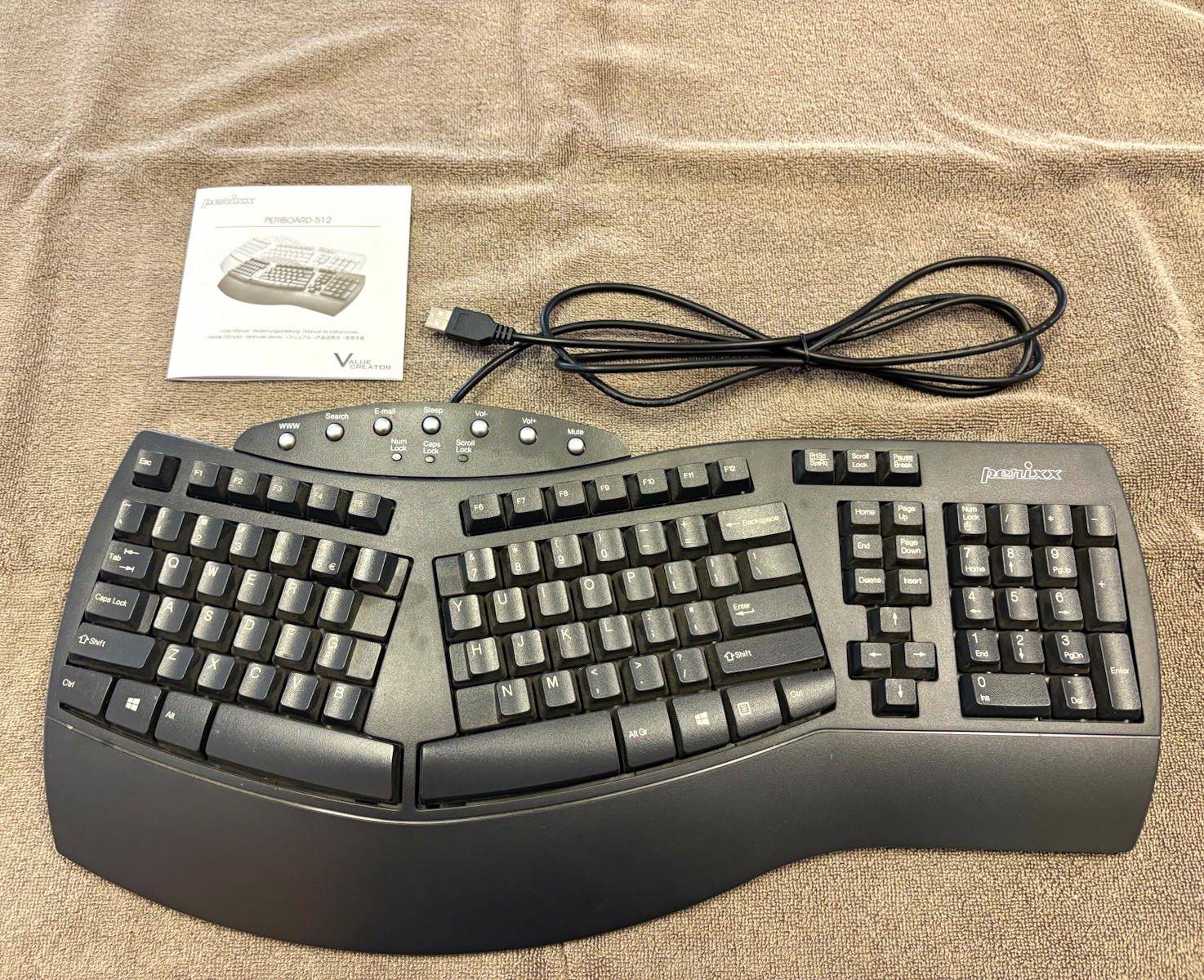 Perixx PERIBOARD-512 Ergonomic Split Keyboard Black USB Wired QWERTY EN