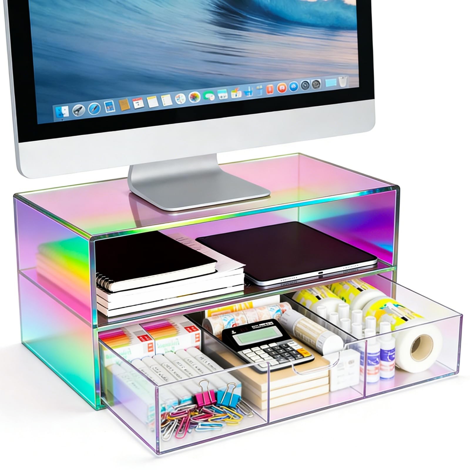 Acrylic Computer Monitor Stand for Desk Monitor Riser with Drawer Desktop Mon...