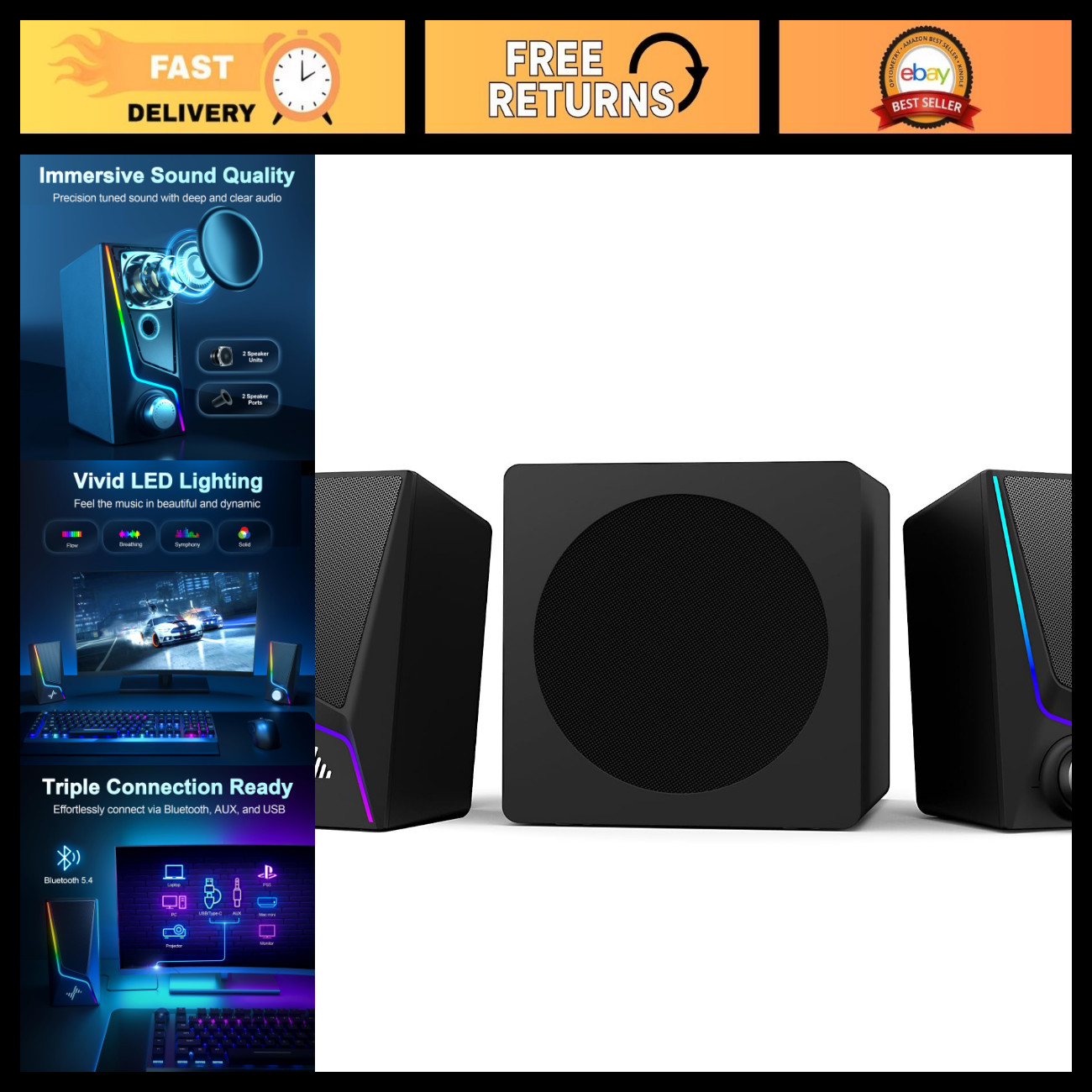2.1 Bluetooth Computer Speakers with Subwoofer, High-Quality Sound for PC