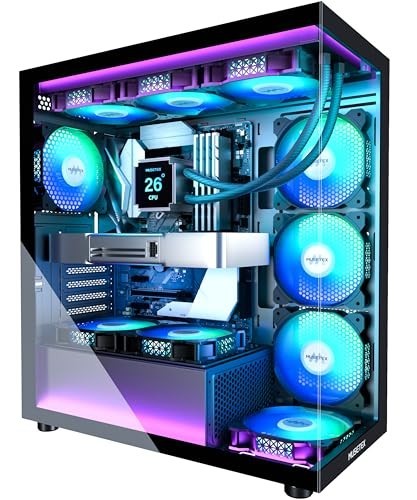 Mid Tower PC Case, ATX/Micro-ATX/Mini-ITX, 7 PWM ARGB Fans, Dual Glass