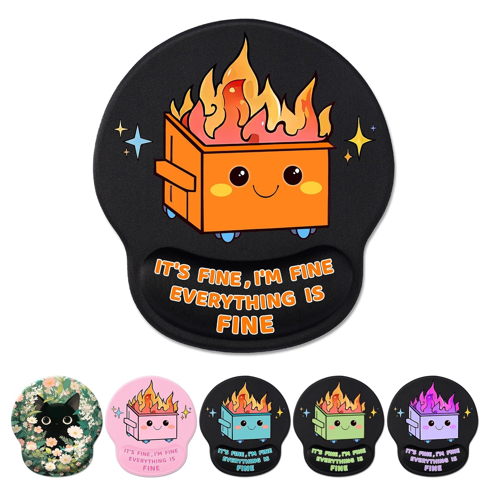 Ergonomic Mouse Pad with Wrist Support - Fun Dumpster on Fire Desk Decor