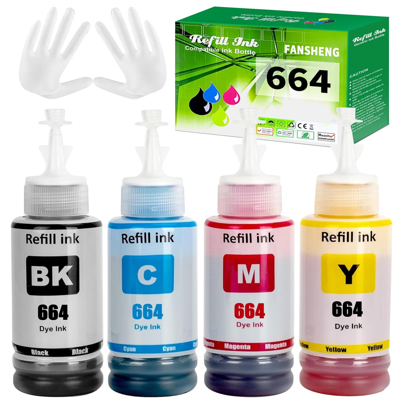 4 PCS 664 Ink Refill Bottles Compatible For ET2650 ET2500 ET2550 Printers