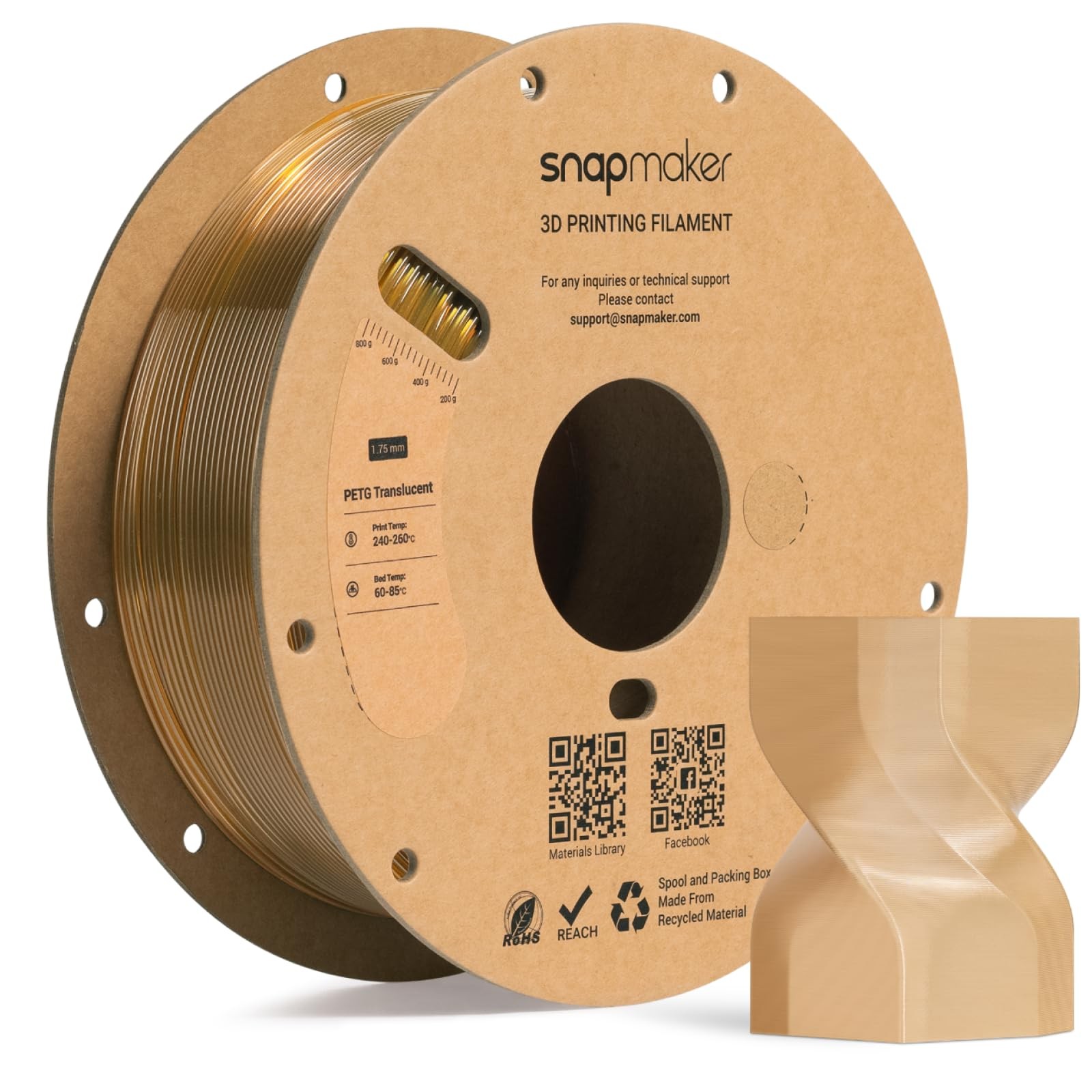 Snapmaker Brown PETG Translucent 3D Filament 1.75mm 1kg