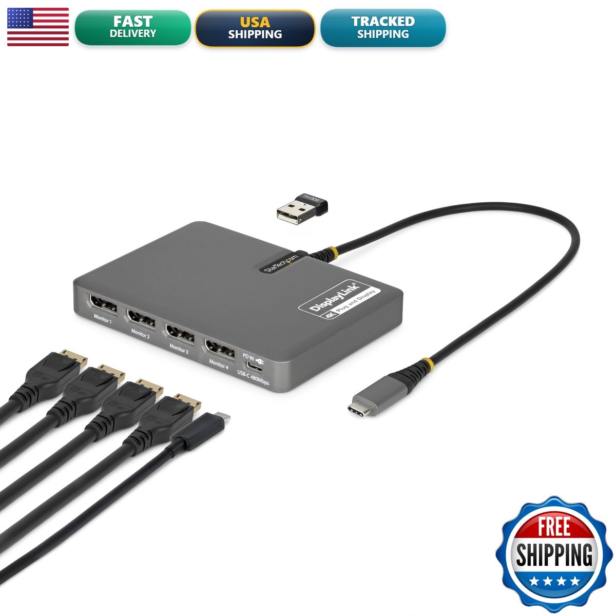 StarTech USB-C Quad DisplayPort Workstation Dock 4K 60Hz 4K 120Hz TAA