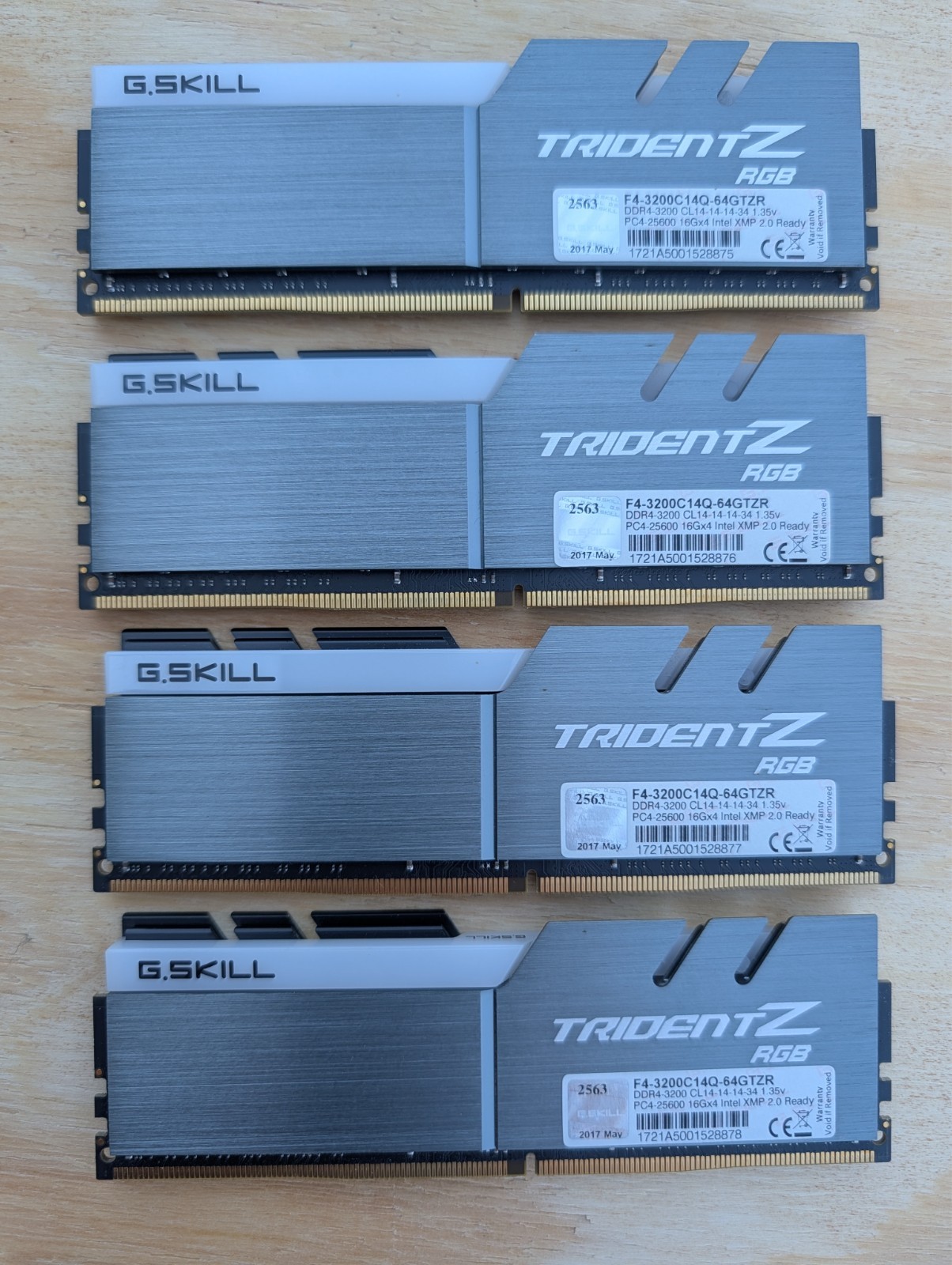 G.SKILL Trident Z RGB 64GB (4x16GB) DDR4-3200 CL14 RAM Kit F4-3200C14Q-64GTZR