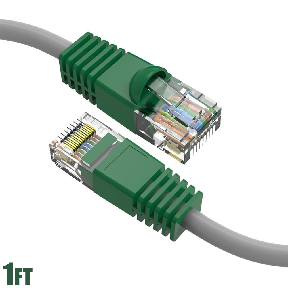 1FT Cat5E RJ45 Ethernet LAN Network UTP Crossover Cable Copper Green Boot Gray