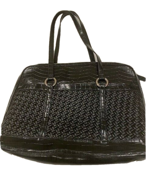 Coldwater Creek Hampton Computer Bag Black Tote Herringbone Woven Shoulder bag