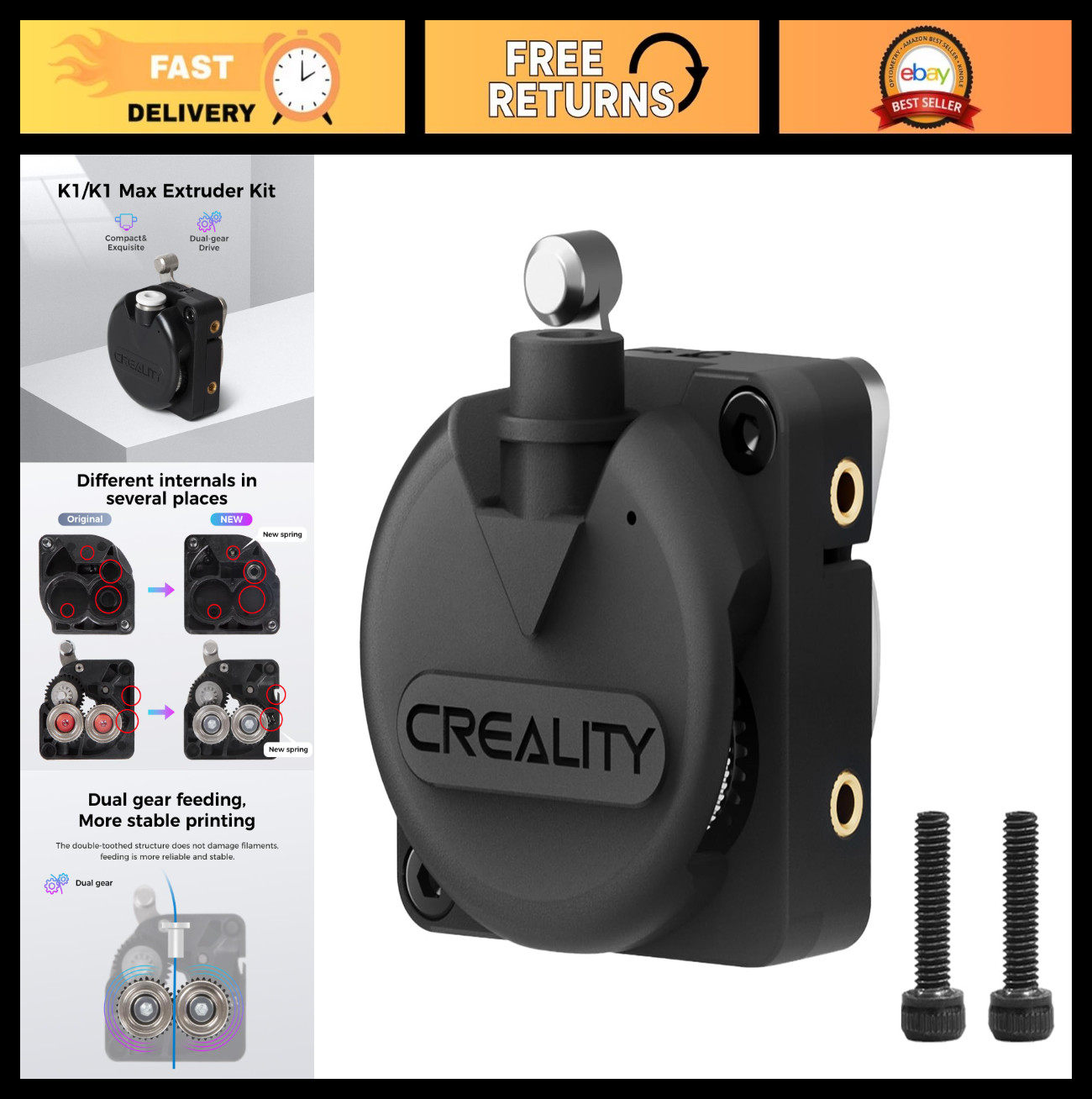 Upgraded Direct Drive Dual Gear Extruder Kit for K1 SE/Ender 3 V3 Plus 3D Printe
