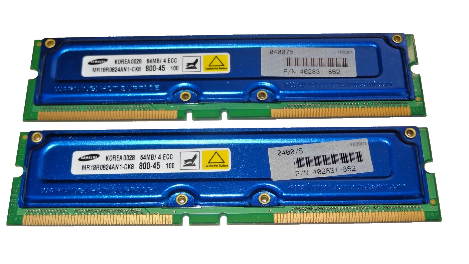 Samsung 128MB Rambus (2x64MB) PC800 800MHz ECC 184-Pin RDRAM - MR18R0824AN1‑CK8