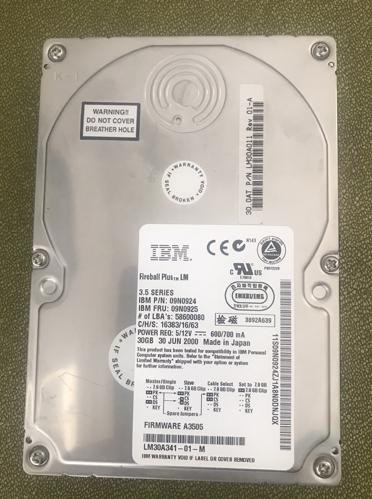 IBM Fireball Plus LM 30GB IDE 3.5 Hard Drive