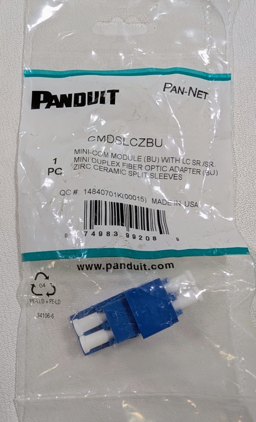 Panduit CMDSLCZBU LC Duplex Mini-com Module Fiber Optic Adapter Split Sleeves