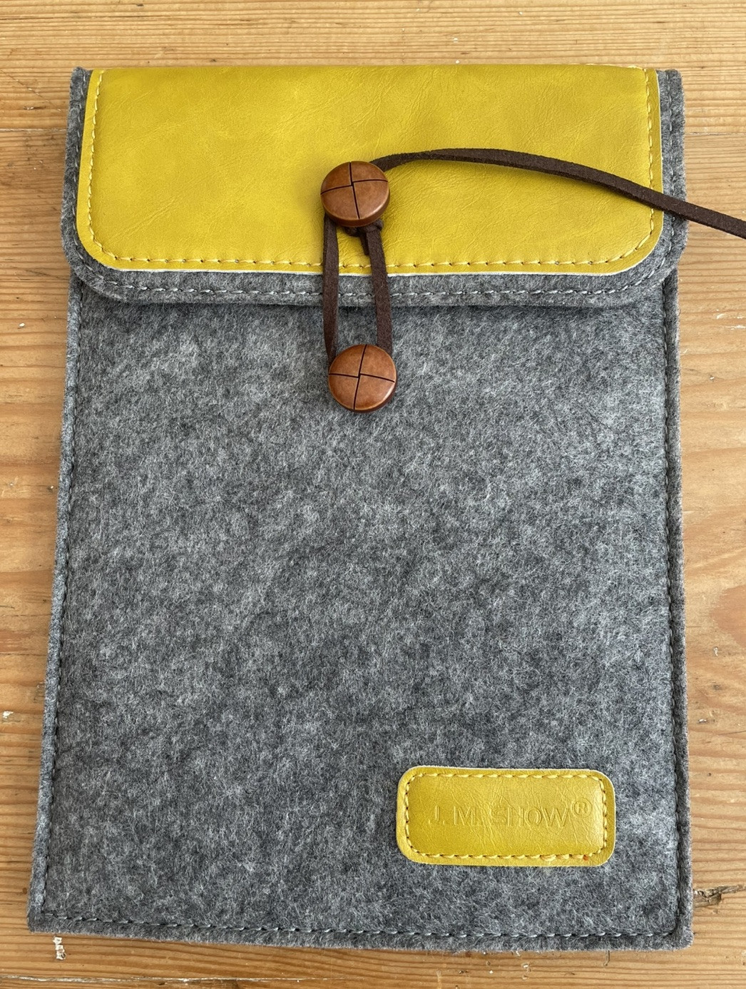 New Adorable Yellow And Gray Felt Tablet Holder/Case With Button Closure