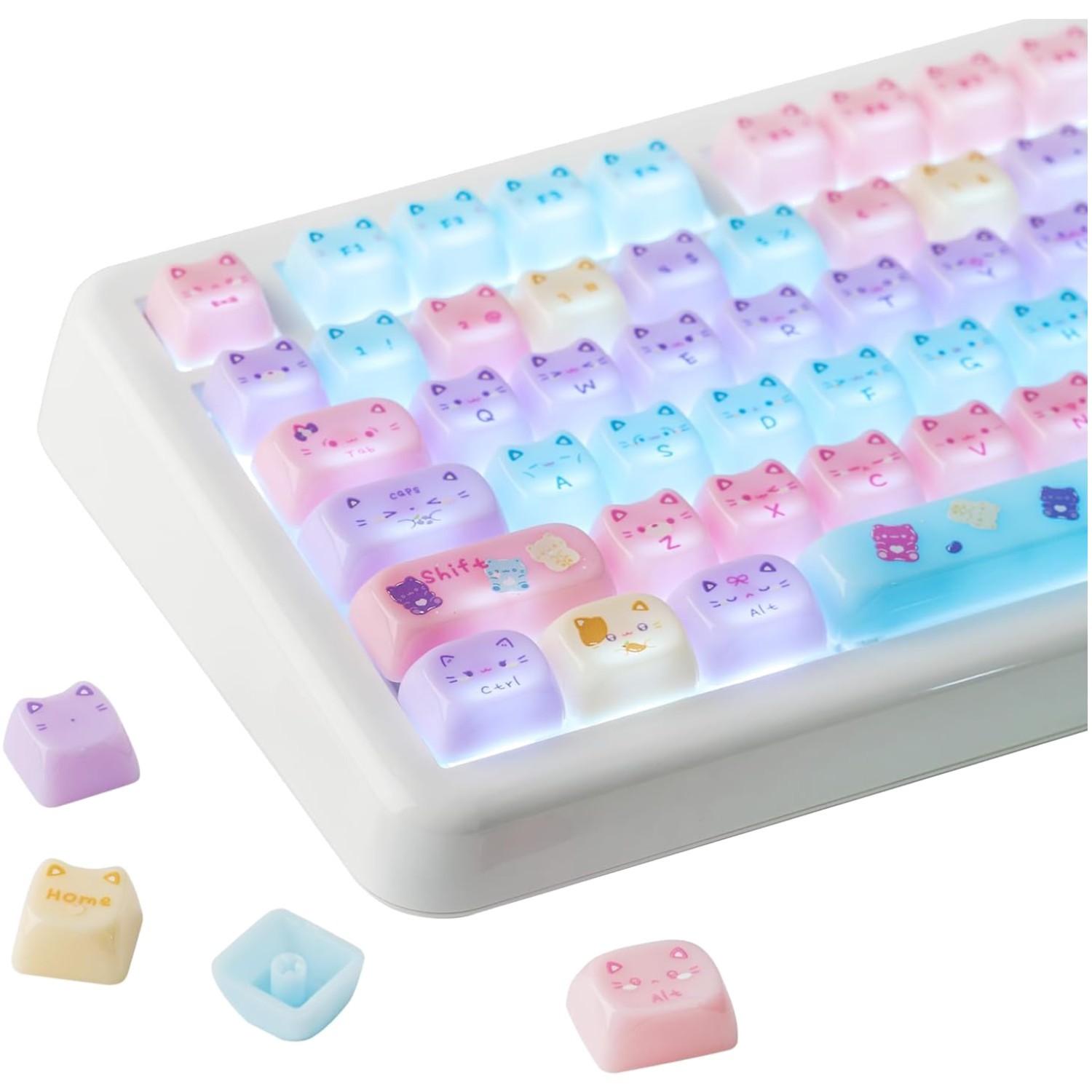 Charming Cat Keycap Set with Unique MAO Profile - Fit for All Mechanical Layouts