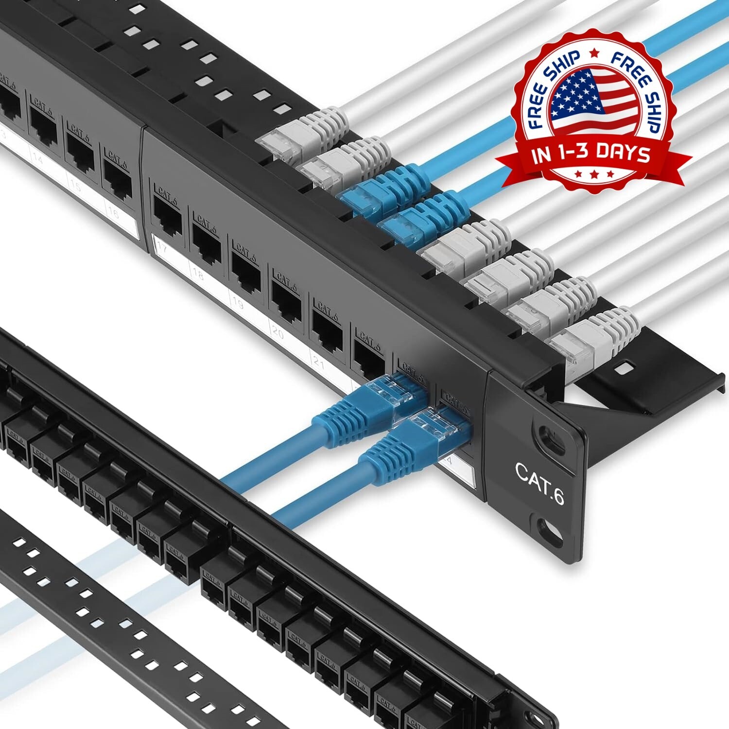 Panel de conexión Cat6 de 24 puertos con soporte Keystone 10G en línea US NUEVO