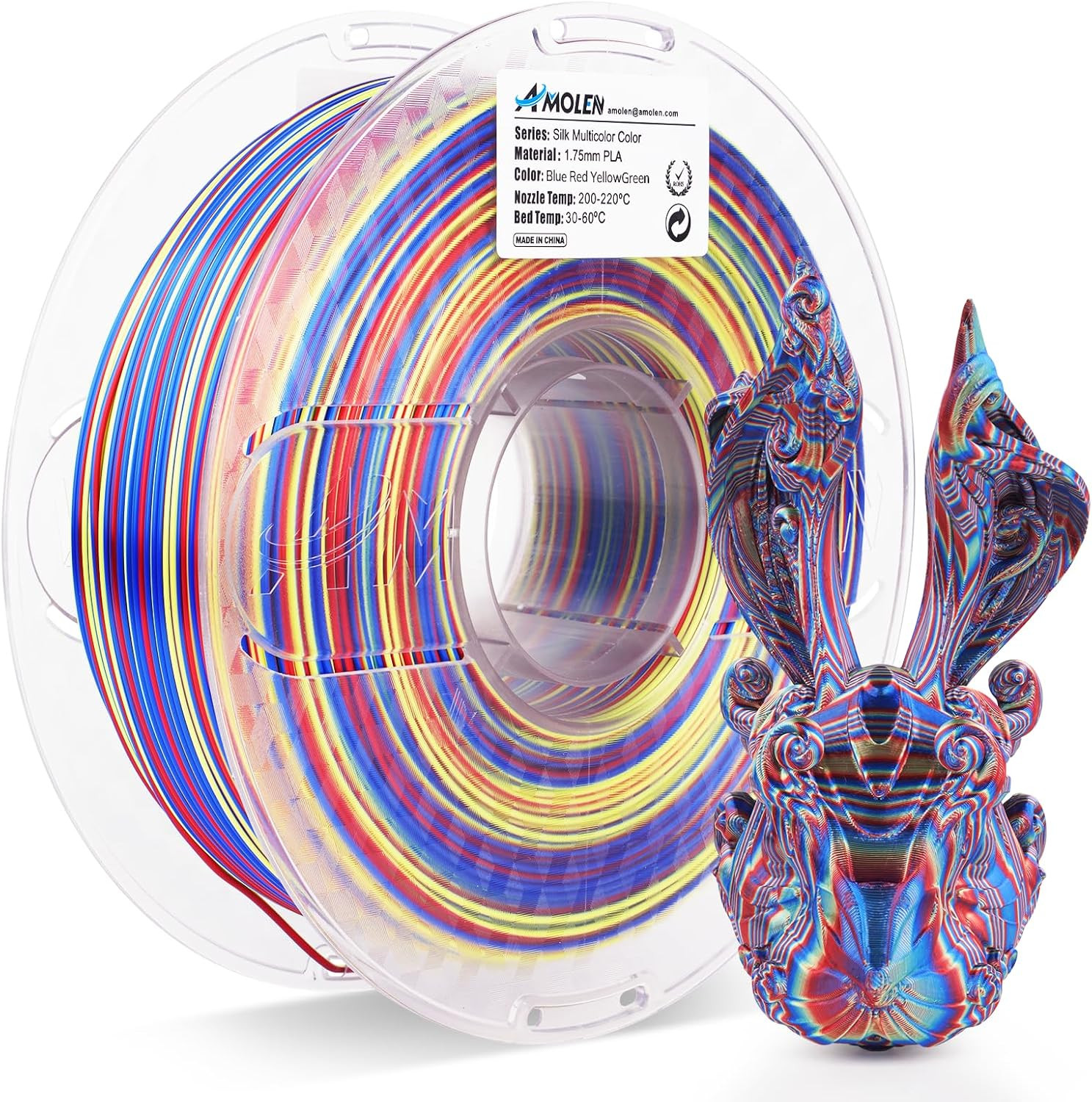 Silk PLA 3D Printer Filament, Shiny Multicolor Rainbow PLA Filament