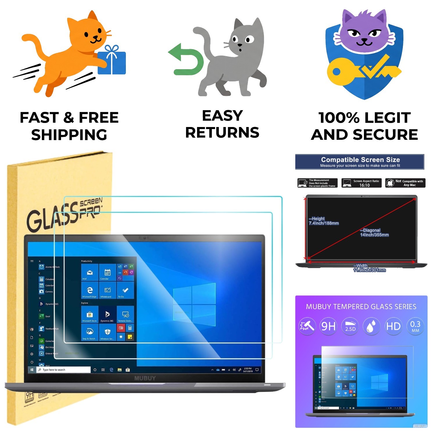 Easy Install 2-Pack Screen Protectors for 14" Laptops with Lifetime
