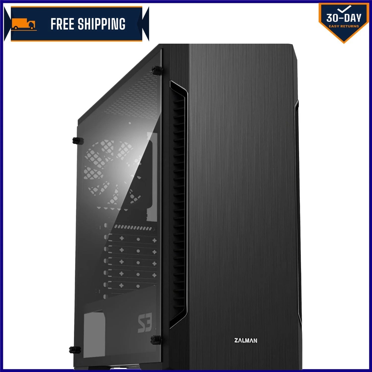 S3 Compact ATX Mid-Tower PC Case with 3X 120mm Quiet Fans & Acrylic Design