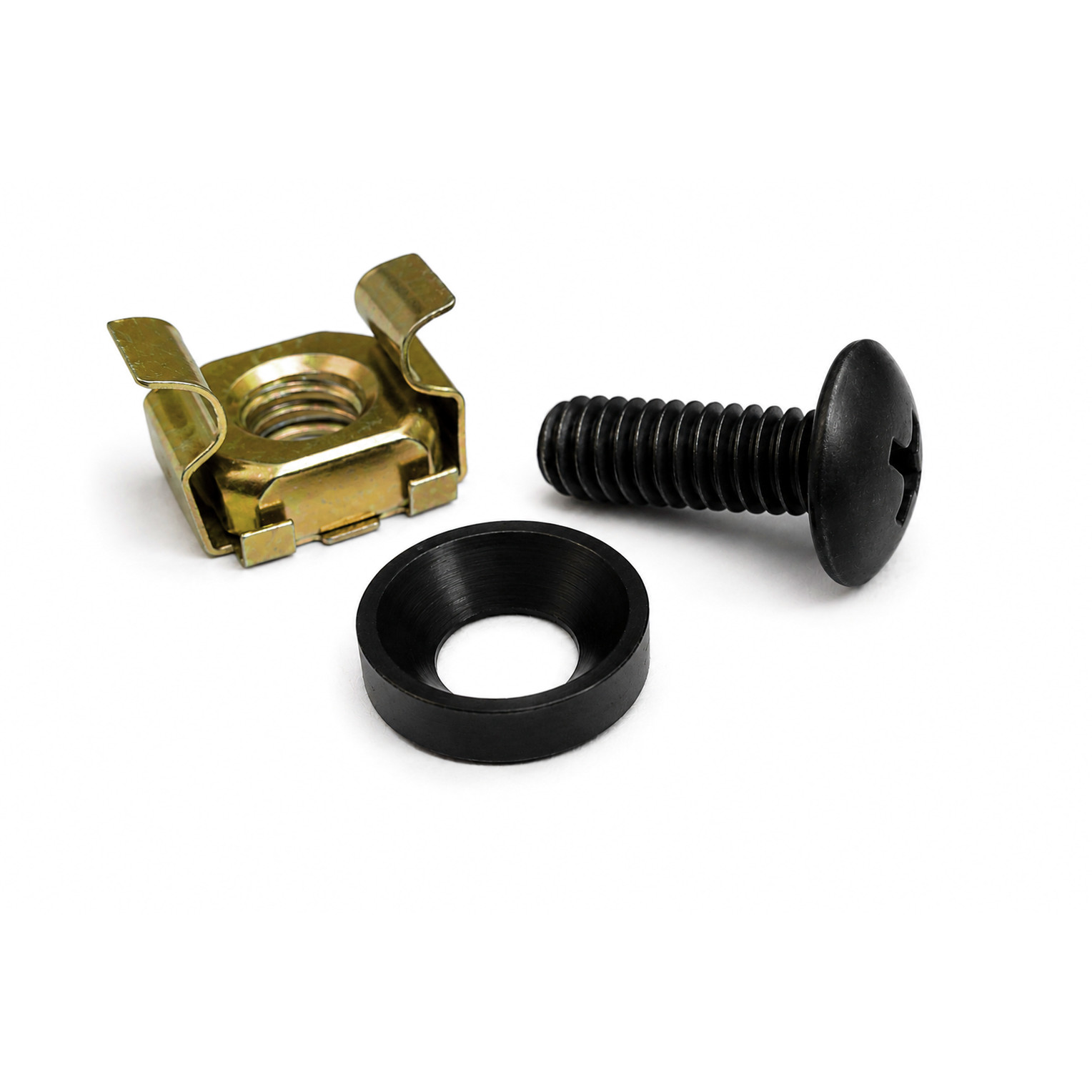 10 Pack - 12-24 Rack Mount Cage Nuts, Screws, & Washers Square Clips Server