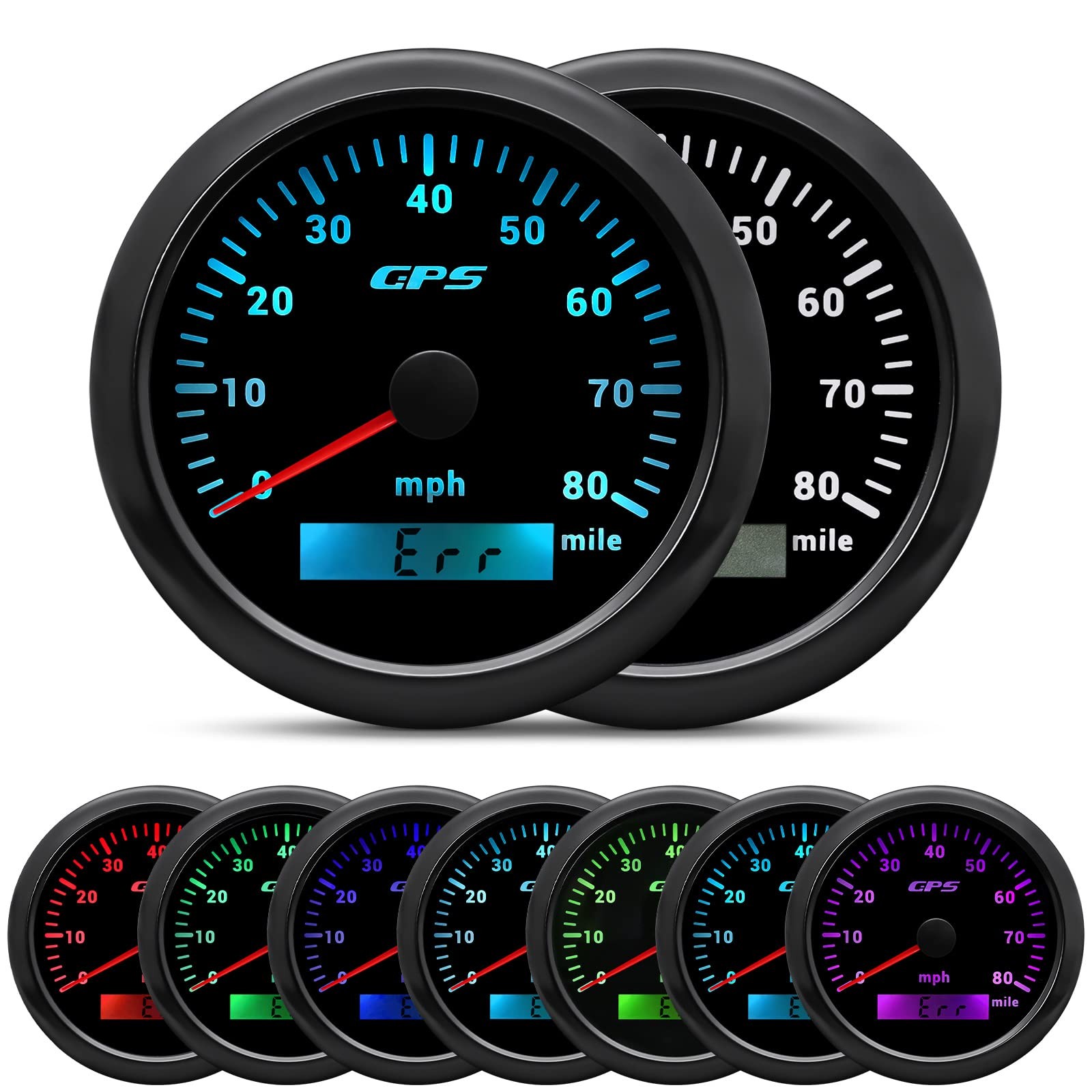 ARTILAURA GPS Speedometer 85mm 3-3/8" Digital Odometer 80MPH Speed Gauge 7 Color