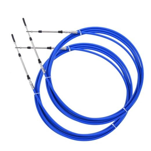 Boat Throttle Control Cable 24 Feet (2pcs Blue) Outboard Rotary Steering Cable