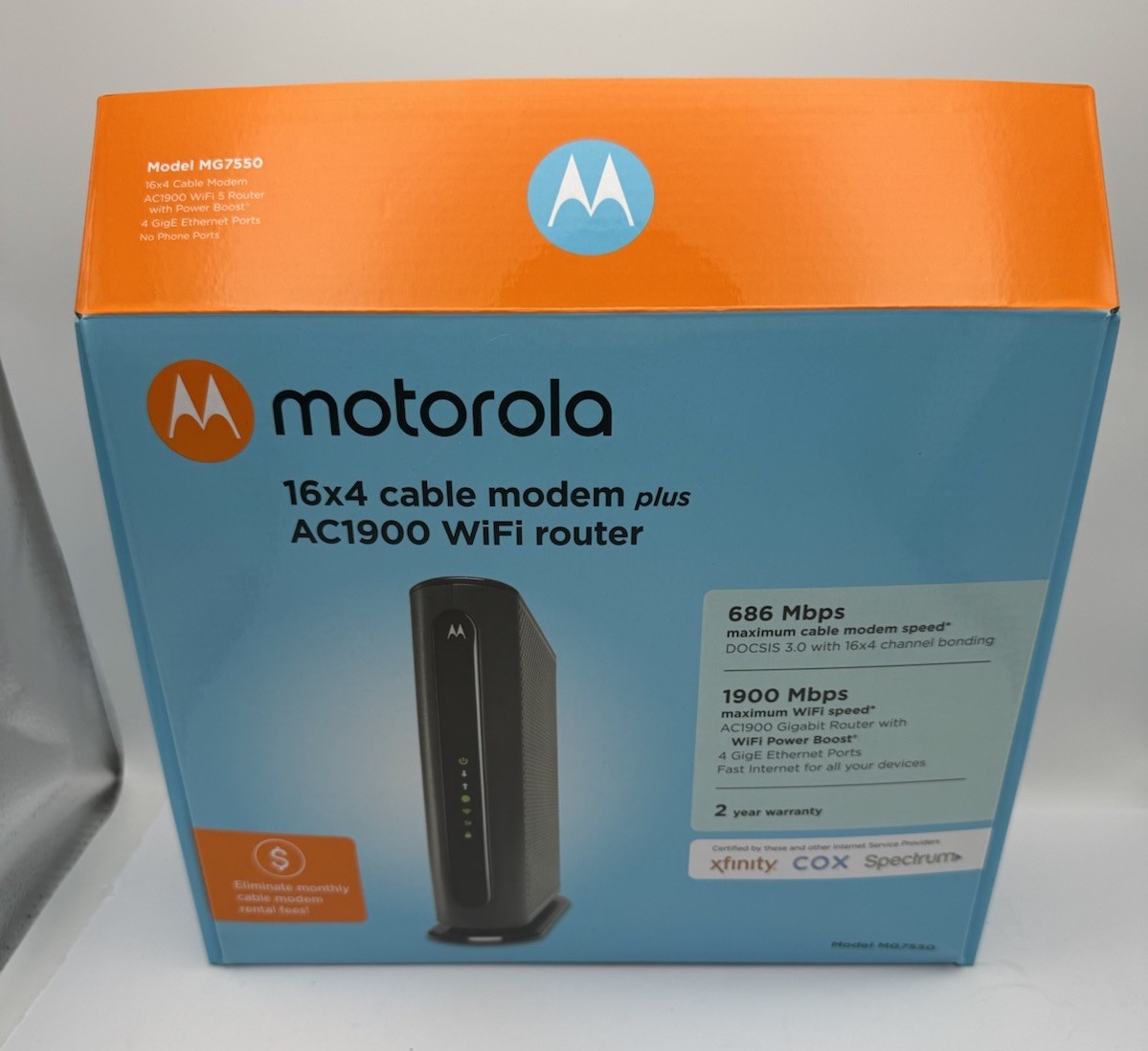 Motorola MG7550 16x4 DOCSIS 3.0 Cable Modem Plus AC1900 WiFi Router-READ DETAILS
