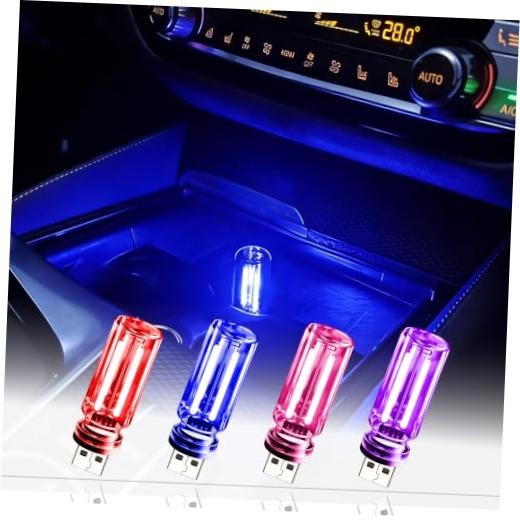 USB LED Ambient Light 4 Pack, RGB Clear Glass Mini USB 1Red&1Blue&1Purple&1Pink