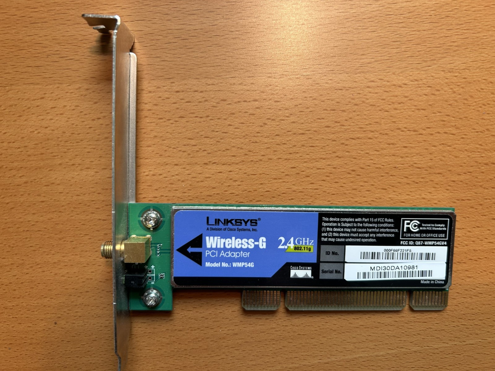 Linksys WMP54GS, Wireless-G 2.4GHz 802.11g, PCI Network Adapter Card