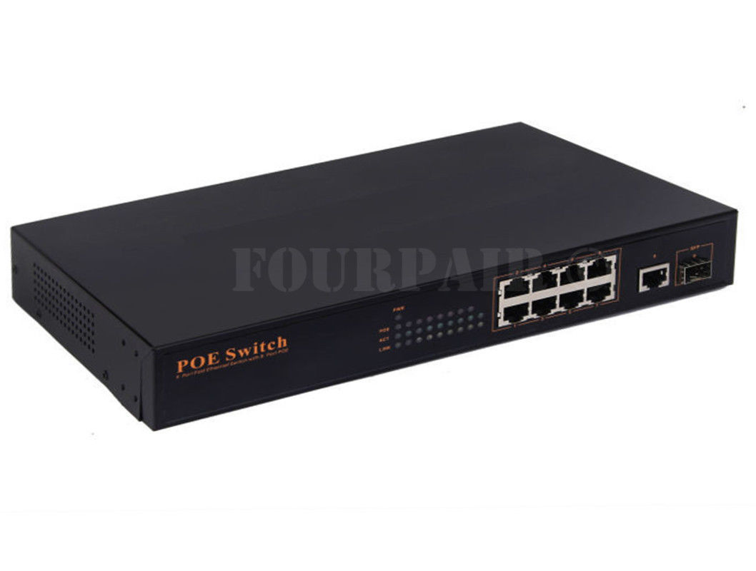 9-Port (8 PoE + Gigabit SFP) Power over Ethernet Rack Mount Switch 802.3AT 250W