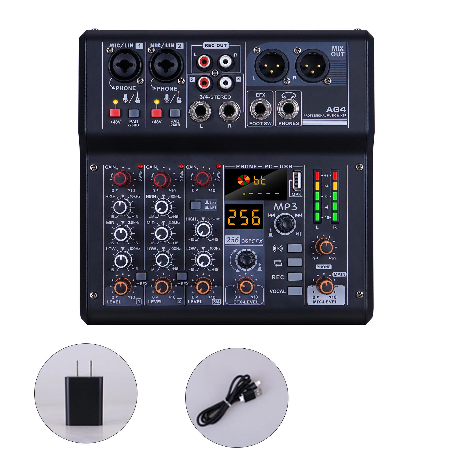 USB Sound Card Audio Mixer with Reverb for Live Streaming Karaoke