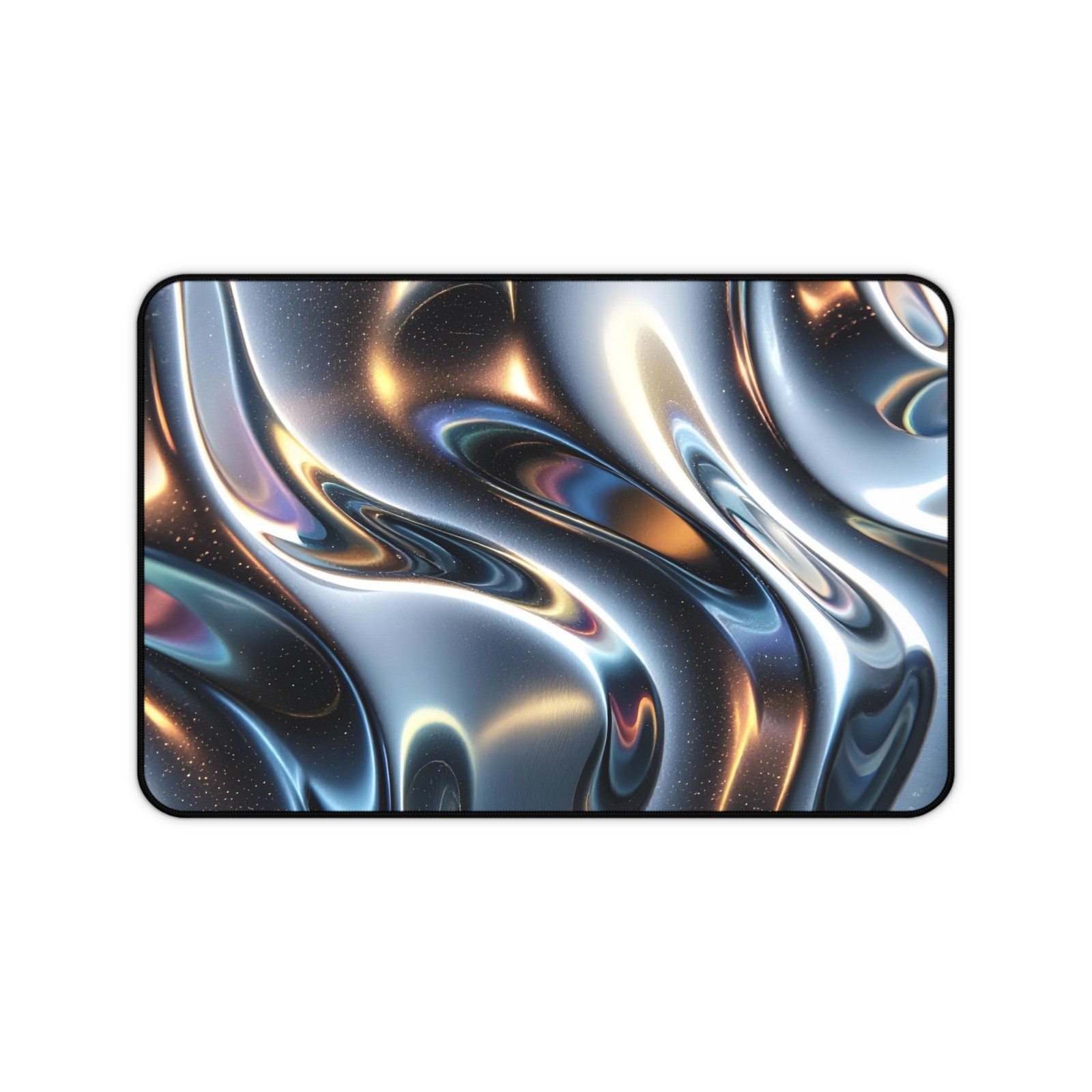 Metallic Liquid Swirl Desk Mat | Abstract Iridescent Office Mousepad