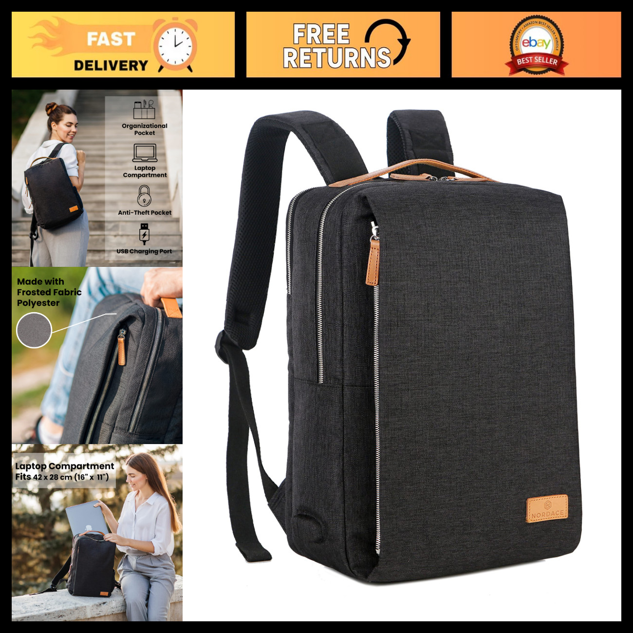 Smart Backpack with USB Charging - 15.6" Laptop Bag, 19L Travel & Work Backpack