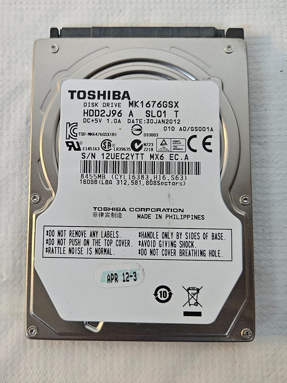 MICROS PCWS2015 POS Computer Toshiba MK1676GSX HDD2J96 Hard Drive w Window 7 Pro