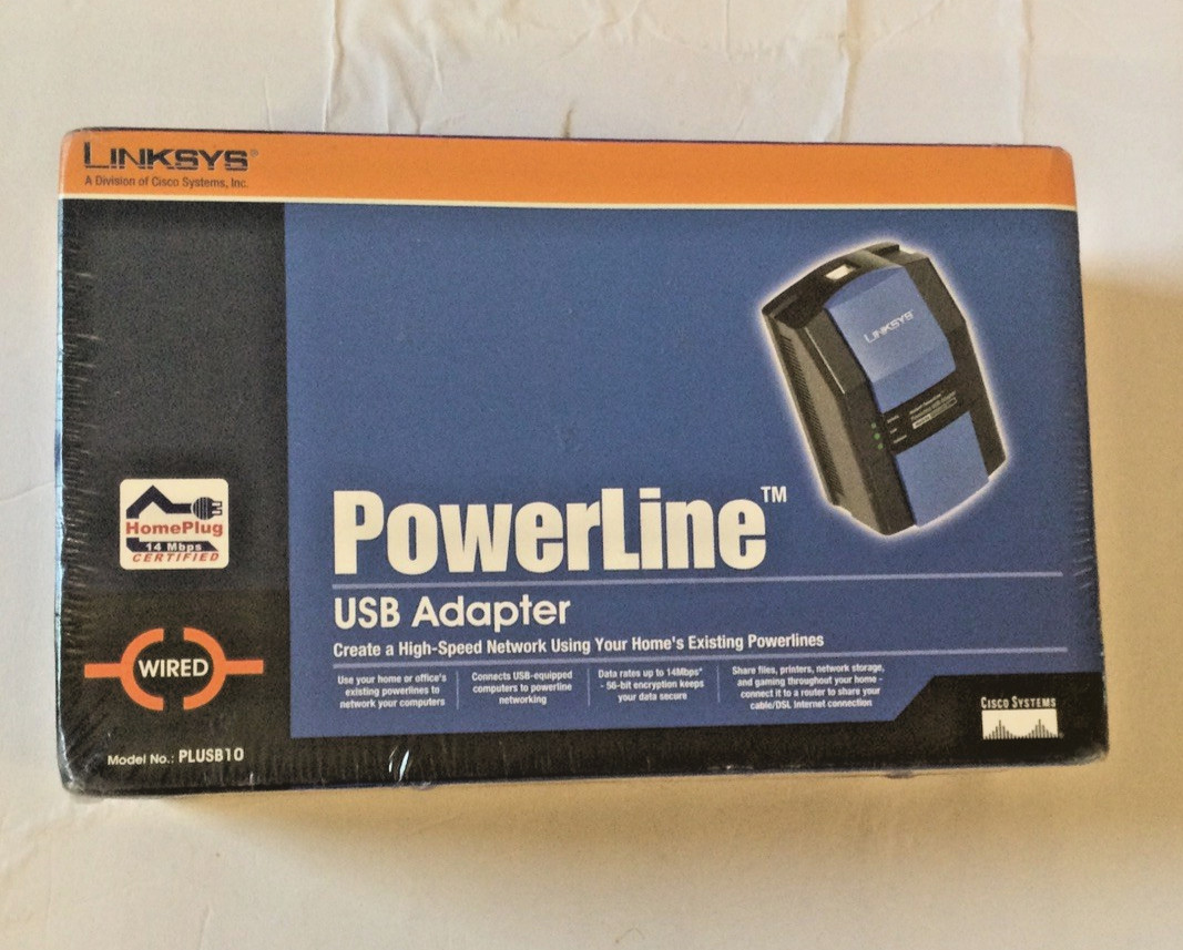 USB Adapter Powerline Wired Linksys Model PLUSB10 Brand New UNUSED OPENED BOX