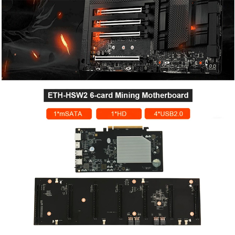 Mining Motherboard ETH-HSW2 6 GPU (70mm Spacing) Support DDR3 PCIEX16 Video Card