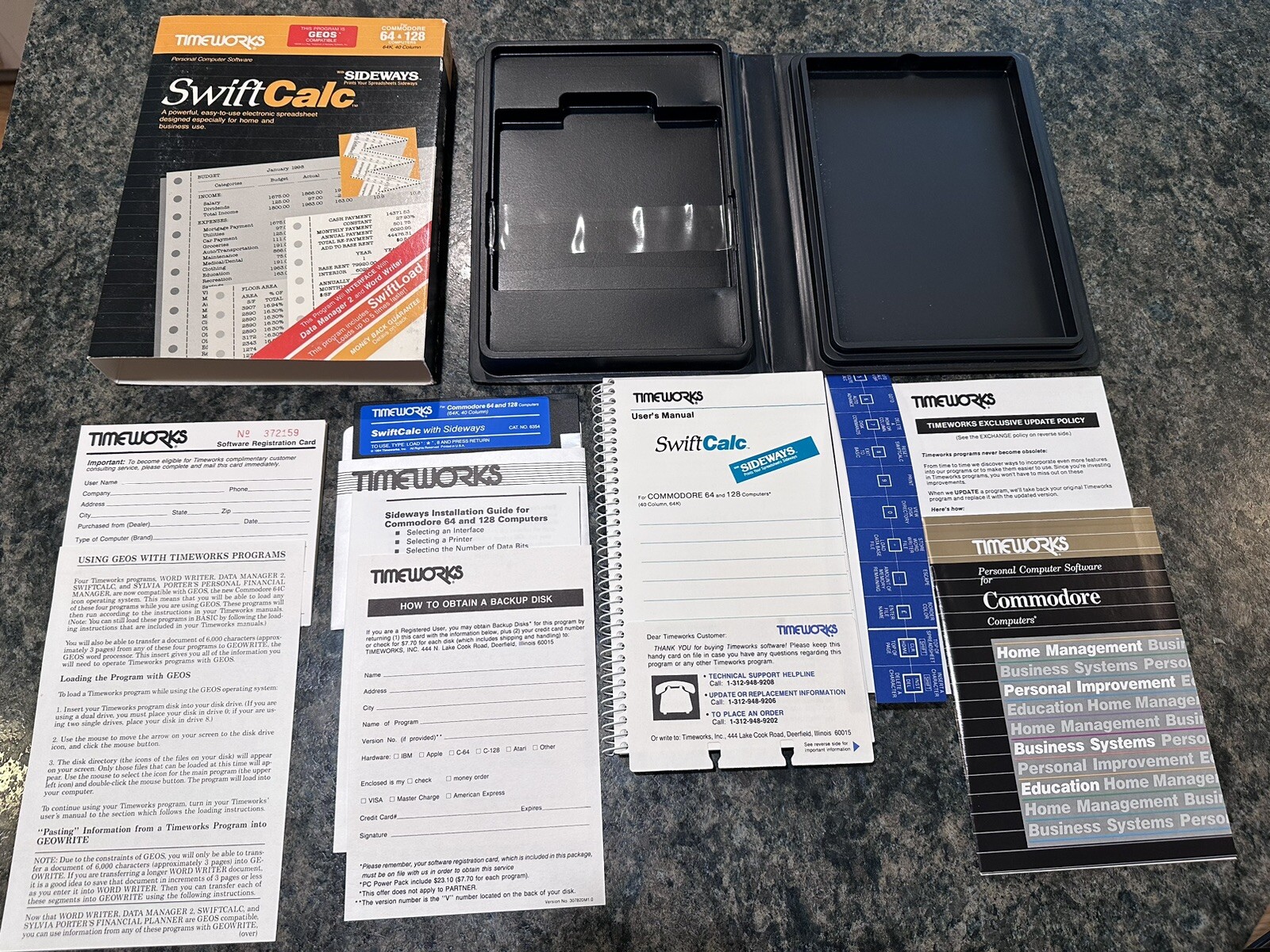 SwiftCalc with Sideway TimeWorks Commodore 64/128/GEOS Software Complete Set