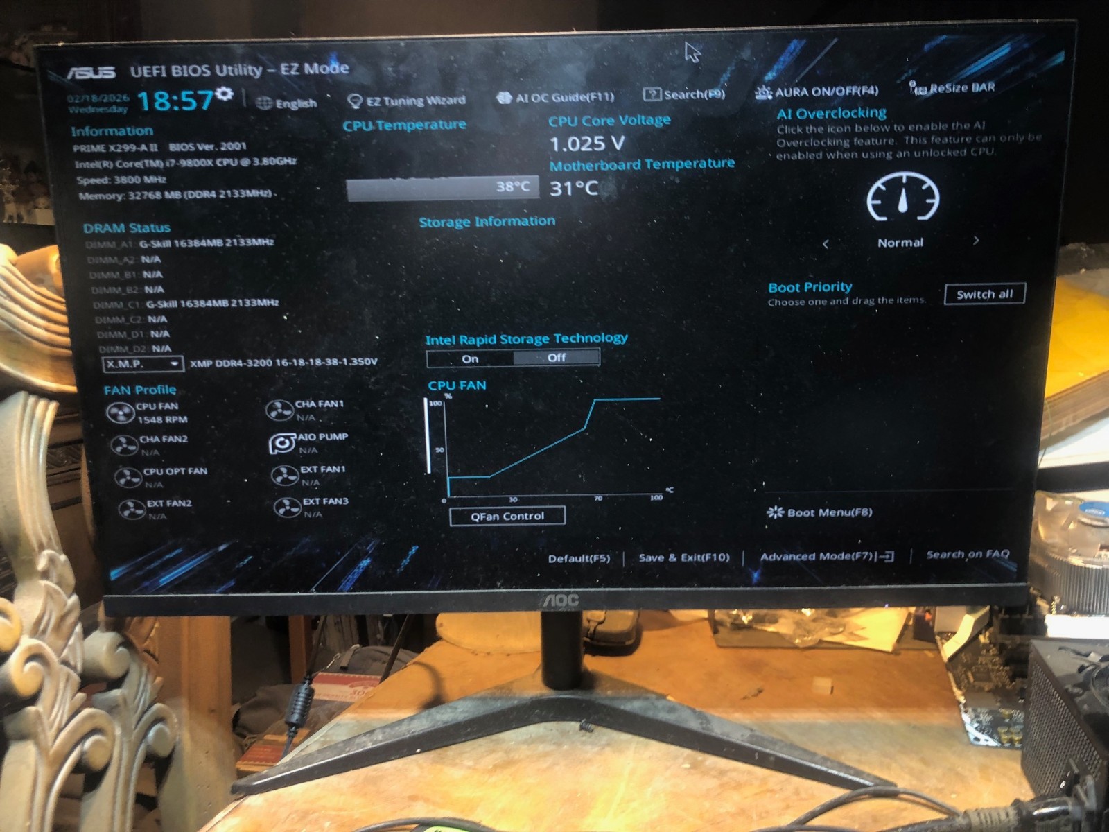 ASUS PRIME X299-A II LGA 2066, Intel Motherboard with 7820X CPU and 64GB Gskill