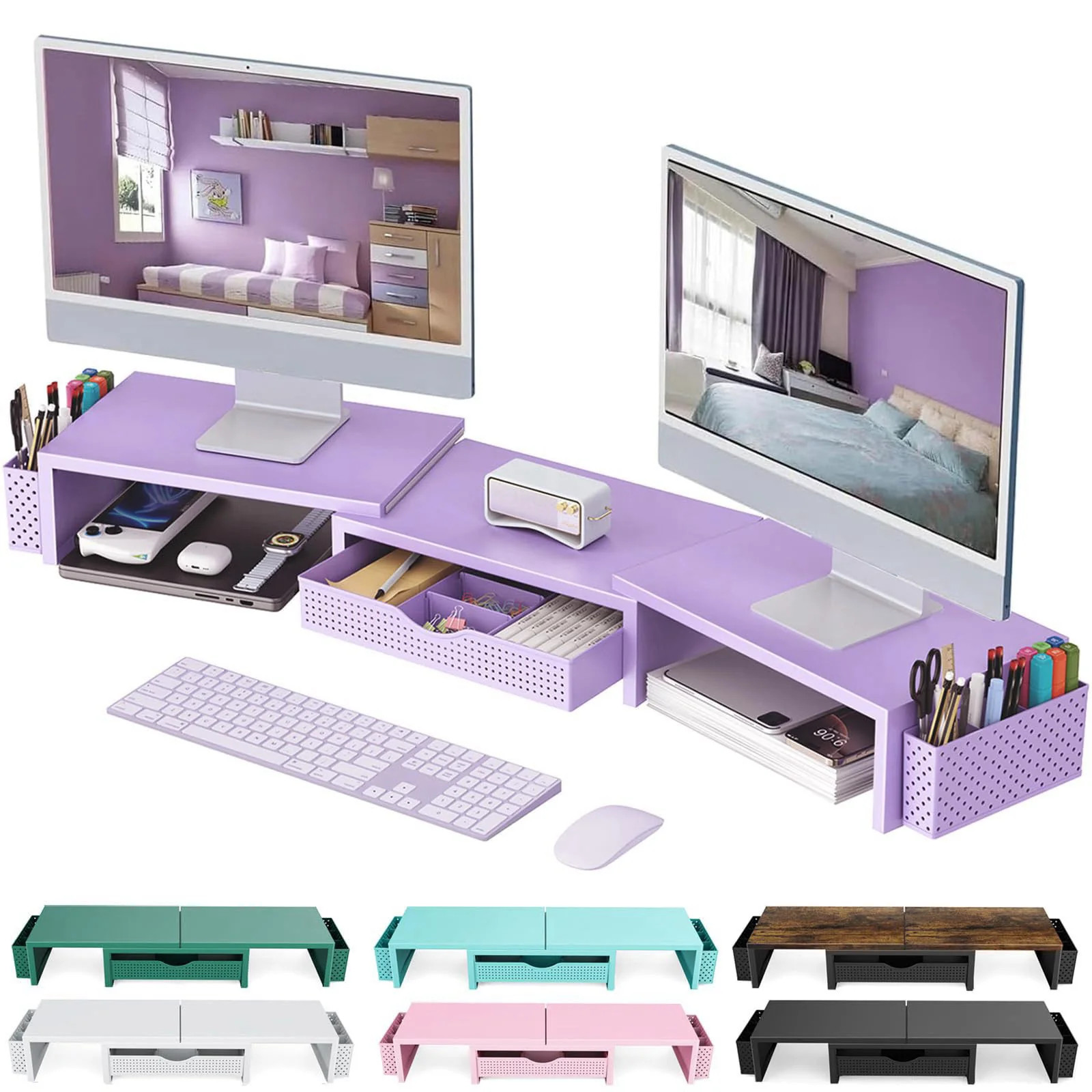 gianotter Dual Monitor Stand Riser With Drawer and 2 Pen