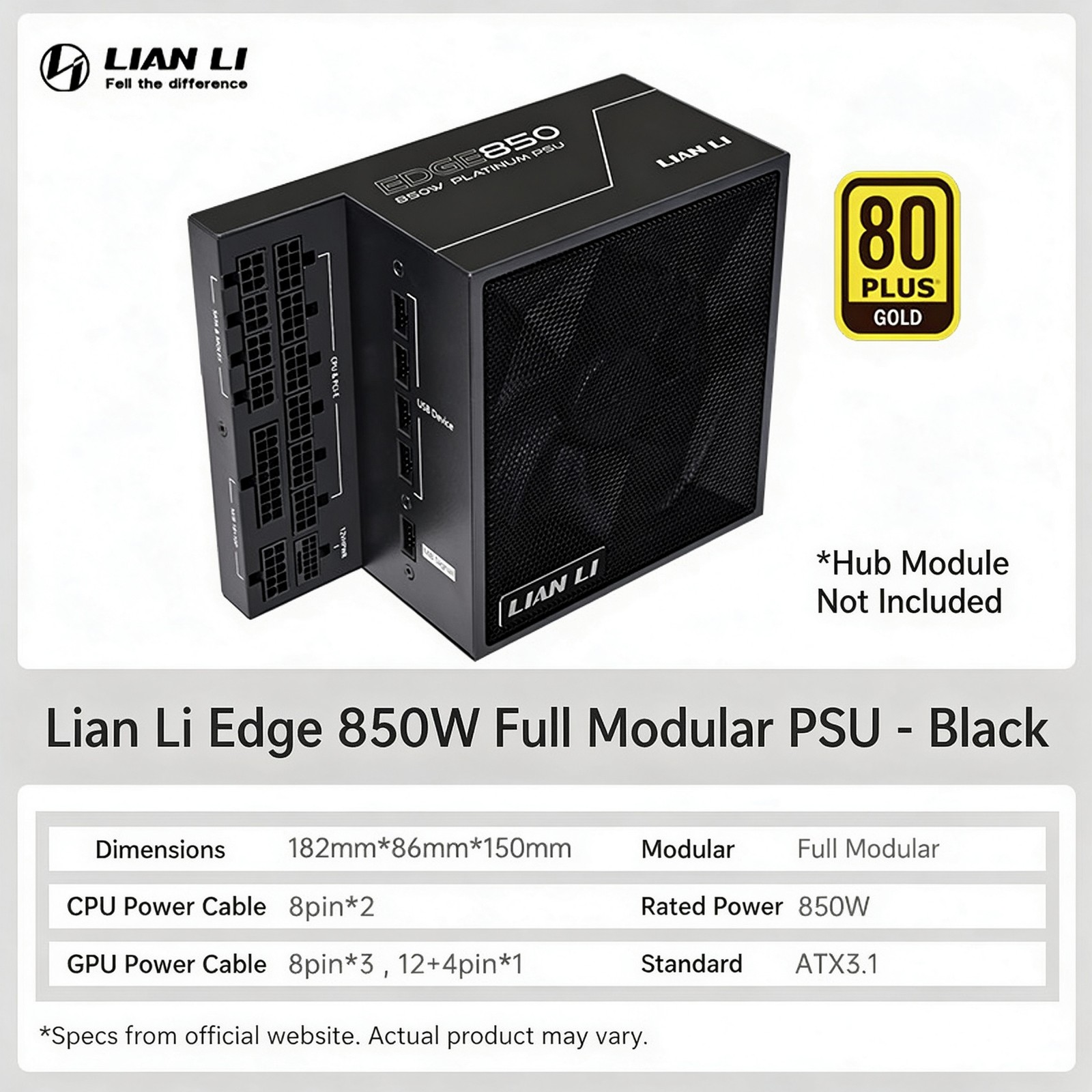 Lianli EDGE 850W Gold Fully Modular L-shaped Power Supply