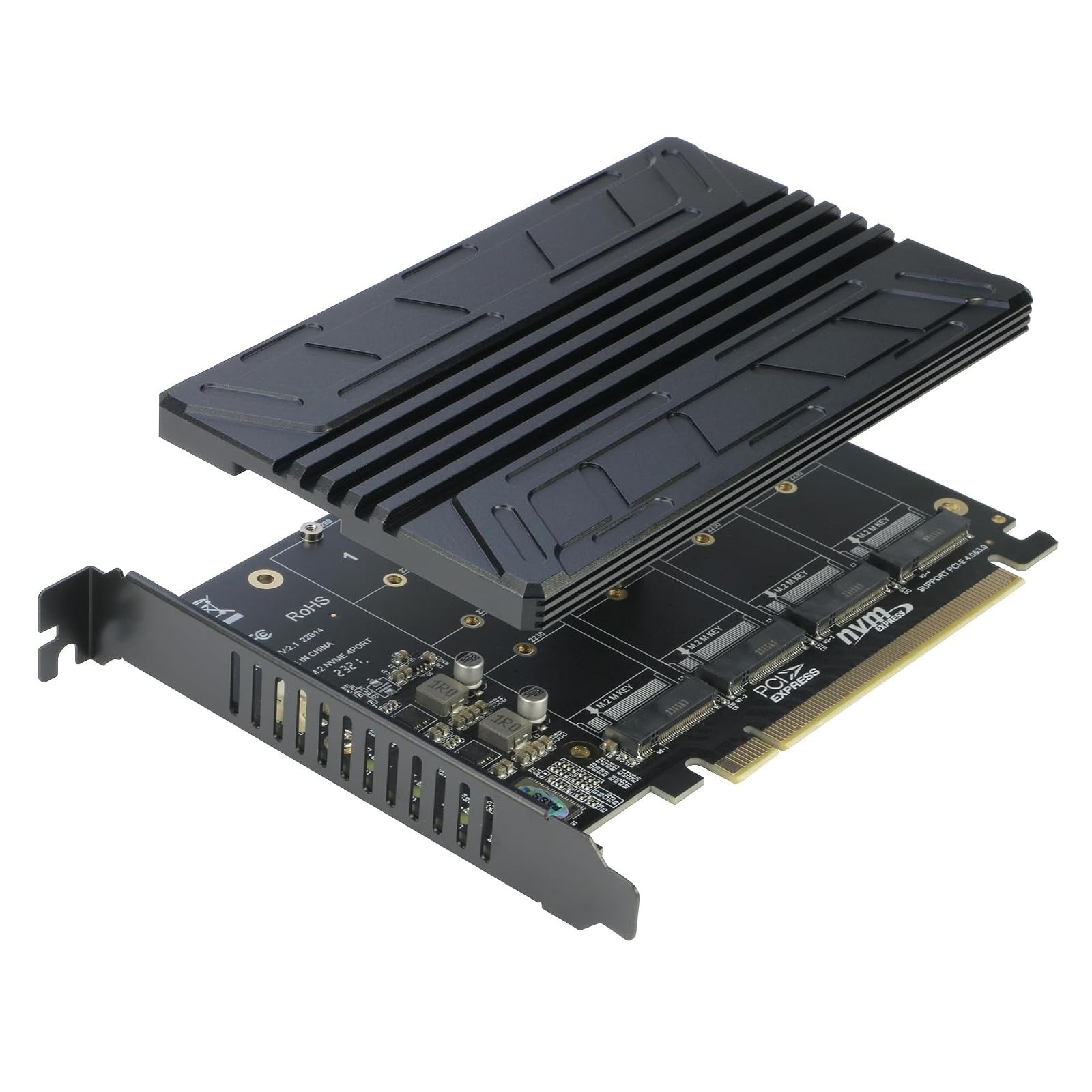 RIITOP Quad NVMe PCIe Adapter Card 4-Port M.2 to PCIe x16 with Heatsink