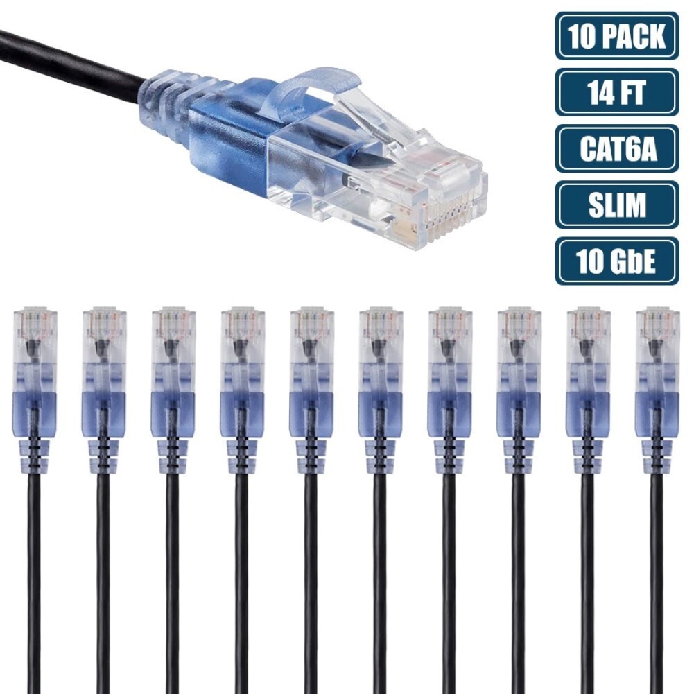 10 Pcs 14FT CAT6A RJ45 Ethernet LAN Network Patch Cable Slim Cord Router Black