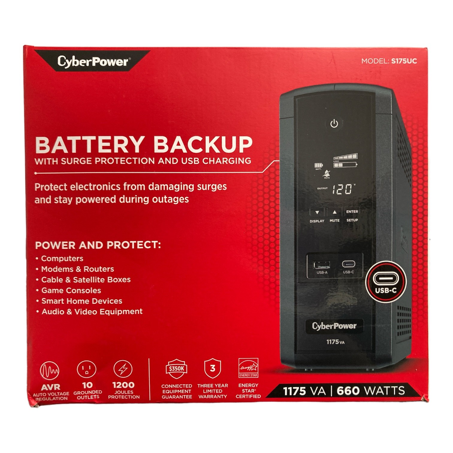 CyberPower S175UC 1175VA Battery Backup with Surge Protection